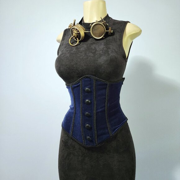 Lip Service Tops - Rare Lip Service Blacklist Dark Blue And Black Accented Button Victorian Corset